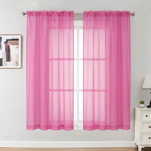 OVZME Hot Pink Sheer Curtains 84 inch Length 2 Panels Set, Semi Transparent Voile Rod Pocket Window Drapes for Bedroom Living Room Wedding Party Backdrop, 42W x 84L inch