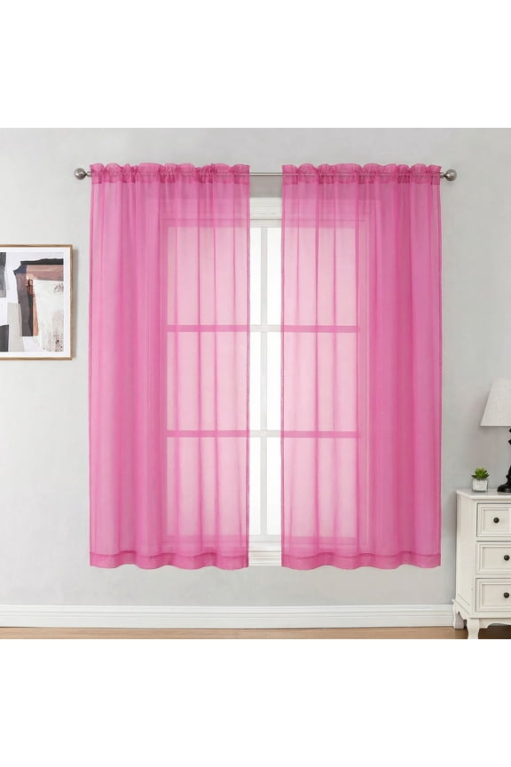 Hot Pink Sheer Curtains 84 inch Length 2 Panels Set, Semi Transparent Voile Rod Pocket Window Drapes for Bedroom Living Room Wedding Party Backdrop, 42W x 84L inch