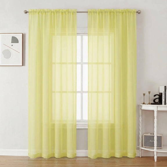 OVZME Lemon Sheer Curtains 84 inch Length 2 Panels Set, Semi Transparent Voile Rod Pocket Window Drapes for Wedding Party Backdrop, 42W x 84L inch,Lemon