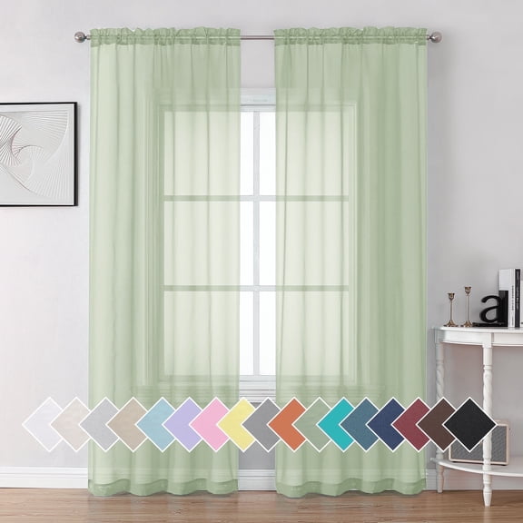 OVZME Light Green Sheer Curtains 84 inch Length 2 Panels Set, Semi Transparent Voile Rod Pocket Sheer Window Drapes for Bedroom Living Room Dining Wedding Party Backdrop, Each 42W x 84L
