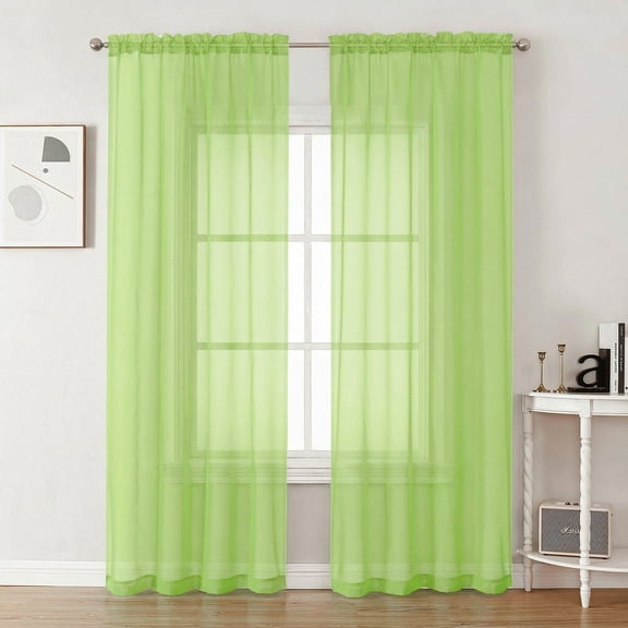 OVZME Sheer Curtains 84 Inch Length, Set of 2 Rod Pocket Panels - Semi-Sheer Voile Drapes for Living Room Bedroom, Each 42“W x 84" L, Lime Green