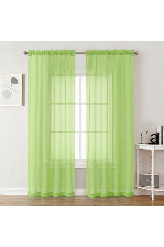 Sheer Curtains 84 Inch Length, Set of 2 Rod Pocket Panels - Semi-Sheer Voile Drapes for Living Room Bedroom, Each 42“W x 84" L, Lime Green