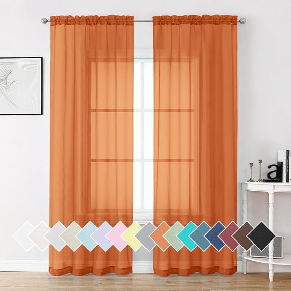 OVZME Orange Sheer Curtains 84 inch Length 2 Panels Set, Semi Transparent Voile Rod Pocket Sheer Window Drapes for Bedroom Living Room dining Wedding Party Backdrop, 42W x 84L inch, 2 Pieces