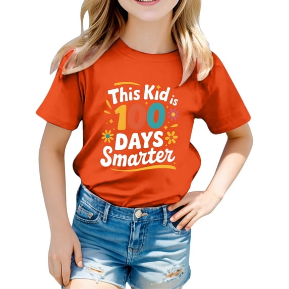 WMQPNNS 100 Days of School Shirt for Boys Girls Tops for Girls 10-12 Casual Short Sleeve Crewneck Tops Graphic Tees Spring Summer Outfits(Size 2-3 Years,Orange)
