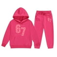 thumbnail image 1 of WMQPNNS 2 Piece Sets for Girls 10-12, 2 Piece Sets for Girls Printed Hoodie and Soft Sweatpants Casual Outfit Set 2Pcs Fall Winter Outfits, for Age 10-11 Years, Hot Pink, 1 of 4