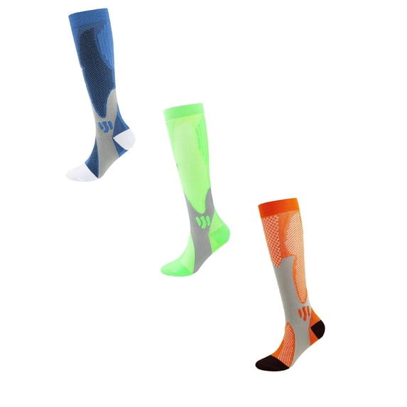 WMQPNNS 3 Pairs Compression Socks for Men and Women, Cycling Long Mid Calf Football Socks for Outdoor Running Sports Activities (3 Pairs-A, XXL)