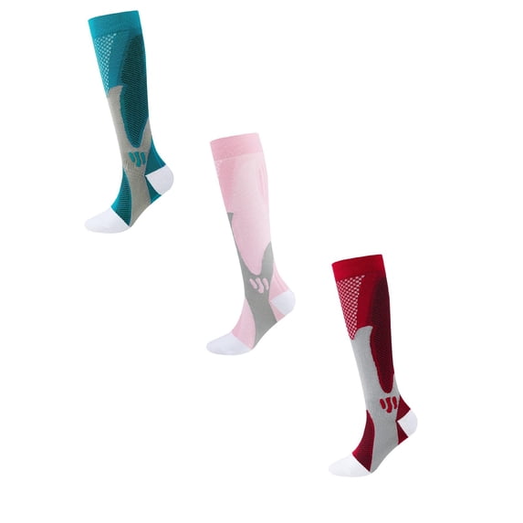 WMQPNNS 3 Pairs Compression Socks for Men and Women, Cycling Long Mid Calf Football Socks for Outdoor Running Sports Activities (3 Pairs-C, XXL)