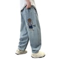 thumbnail image 1 of WMQPNNS Boy's Casual Wide Leg Jeans Ripped Baggy Denim Pants Boys Jeans Size 5 Streetwear with Elastic Waist and Pockets, Size 7-8 Years,4-Blue, 1 of 7