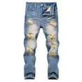 thumbnail image 1 of WMQPNNS Boy's Ripped Jeans Straight Fit Pants Boys Baggy Jeans 10-12 Distressed Fashion Denim Pants Stretch Fashion Jeans Pants Casual Streetwear(Size 9-10 Years, K-Light Blue), 1 of 9