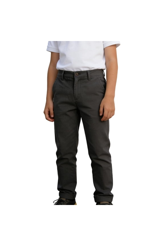 Boy's School Chino Pants with Pockets Boys Pants Size 10 Straight Leg Trousers with Button for Toddler to Youth Boys, Size 11-12 Years,Grey