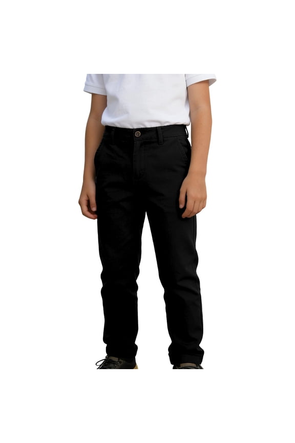 Boy's School Chino Pants with Pockets Boys Pants Size 7 Straight Leg Trousers with Button for Toddler to Youth Boys, Size 7-8 Years,Black