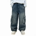 thumbnail image 1 of WMQPNNS Boys Baggy Jeans Boys Jeans Size 14 Y2K Straight Wide Leg Denim Pants Kids Casual Loose Elastic Waist Trousers Streetwear with Pockets(Blue-E, Size 5-6 Years), 1 of 10
