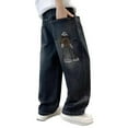 thumbnail image 1 of WMQPNNS Boys Baggy Jeans Boys Jeans Size 6 Y2K Straight Wide Leg Denim Pants Kids Casual Loose Elastic Waist Trousers Streetwear with Pockets(Blue-C, Size 9-10 Years), 1 of 7