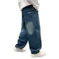 thumbnail image 1 of WMQPNNS Boys Baggy Jeans for Kids Boys Cargo Pants Size 7 Teen Casual Straight Wide Leg Cargo Jeans Y2K Loose Elastic Waist Denim Pants with Pockets(Size 8-9 Years, Blue-B), 1 of 8