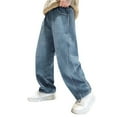thumbnail image 1 of WMQPNNS Boys Cargo Baggy Denim Pants Boys Jeans Size 16 Elastic Waist Wide Loose Retro Jeans Casual Y2K Jeans Streetwear with Pockets(Size 12-13 Years, Sky Blue-1), 1 of 9