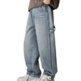 thumbnail image 1 of WMQPNNS Boys Jeans Kids Fashion Boys Pants Size 10 Baggy Elastic Waist Straight Leg Skater Denim Pants Casual Loose Streetwear with Pockets(A-Blue, Size 9-10 Years), 1 of 9