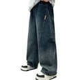 thumbnail image 1 of WMQPNNS Boys Jeans Kids Fashion Boys Pants Size 12 Baggy Elastic Waist Straight Leg Skater Denim Pants Casual Loose Streetwear with Pockets(D-Blue, Size 8-9 Years), 1 of 9