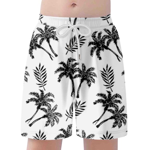 WMQPNNS Boys Swim Trunks with Liner, Tropical Printed Bathing Suit Drawstring Swim Shorts Swimwear Bottoms, Size 6-7 Years, bc5-White