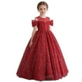 thumbnail image 1 of WMQPNNS Flower Girls Dress Sparkle Tutu Dress Girls Dresses Cold Shoulder Long A Line Wedding Party Ball Gown Girl Clothes, Dress for Age 4-5 Years, Wine, 1 of 6