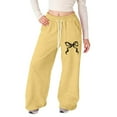 thumbnail image 1 of WMQPNNS Girl's Baggy Sweatpants Bowknot Straight Long Athletic Pants Girls Sweatpants Size 7 Printed Drawstring Track Pants with Pockets Kids Clothes, Size 11-12 Years, Yellow, 1 of 5