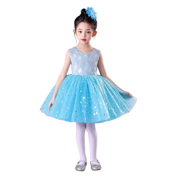 WMQPNNS Girl's Birthday Dress Blue Dress for Age 11-12 Years Kids Sleeveless Sequin Tutu Dress Flower Girl Dress Party Wedding Pageant Dress Gown Dresses