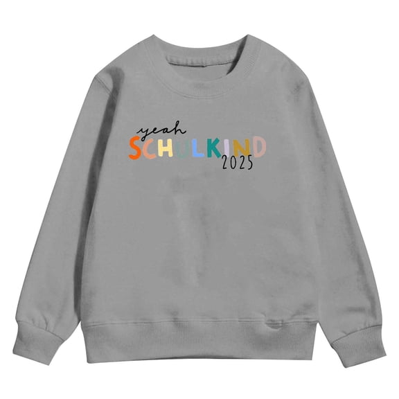 WMQPNNS Girls Crewneck Sweatshirt for Age 3-4 Years Long Sleeve Pullover Tops Cute Cartoon Graphic Sweatshirts Ribbed Trim Fall Shirts, Color Grey