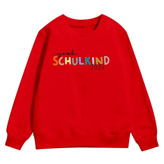 WMQPNNS Girls Crewneck Sweatshirt for Age 3-4 Years Long Sleeve Pullover Tops Cute Cartoon Graphic Sweatshirts Ribbed Trim Fall Shirts, Color Red