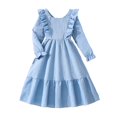 thumbnail image 1 of WMQPNNS Girls Dresses Ruffle Bowknot Smocked Midi Dress Square Neck Long Sleeve Swing Dress Girls Clothes for Spring Fall, Dress for Age 11-12 Years, 7-Blue, 1 of 9