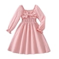 thumbnail image 1 of WMQPNNS Girls Dresses Ruffle Bowknot Smocked Midi Dress Square Neck Long Sleeve Swing Dress Girls Clothes for Spring Fall, Dress for Age 8-9 Years, 1-Pink, 1 of 9