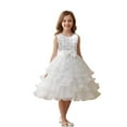 thumbnail image 1 of WMQPNNS Girls Dresses Ruffle Tiered Satin Tutu Dress Pageant Party Birthday Floral Embroidery Wedding Flower Girl Dress, Dress for Age 8-9 Years, White, 1 of 6