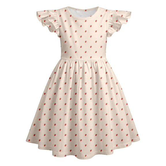 WMQPNNS Girls Dresses Summer Ruffle Sleeve Floral Dresses Smocked Flowy A-Line Cotton for Girl Casual Boho Dress for Age 6-7 Years, Pink