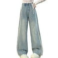 thumbnail image 1 of WMQPNNS Girls Lined Wide Leg Jeans Pants with Pockets Girls Pants Size 8 High Waist Denim Pants Straight Washed Streetwear Y2k Trousers(Size 11-12 Years, 2-Blue), 1 of 9
