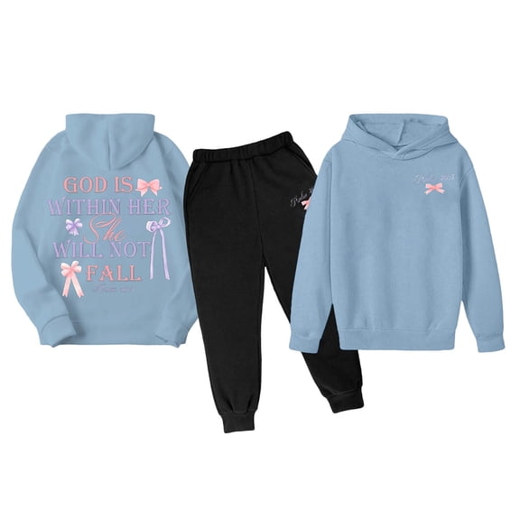 WMQPNNS Girls Outfits Size 10-12, Girls Sweatsuit Set 2 Piece Outfits Boys Loose Pullover Hoodie and Sweatpants Clothing Sets for Kids, for Age 3-4 Years, Light Blue