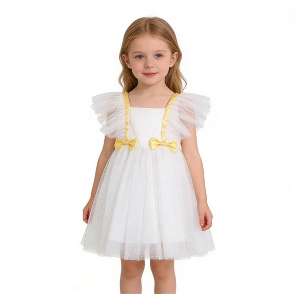 WMQPNNS Girls Party Tutu Dress Toddler Girl Sequins Wedding Pageant Ball Gown Ruffle Party Dress Casual Princess Dress for Age 2-3 Years, White