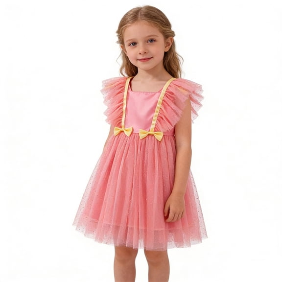 WMQPNNS Girls Party Tutu Dress Toddler Girl Sequins Wedding Pageant Ball Gown Ruffle Party Dress Casual Princess Dress for Age 4-5 Years, Red