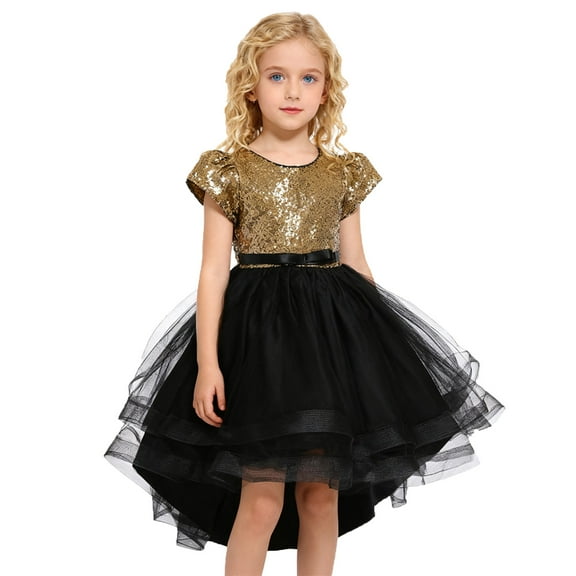 WMQPNNS Girls Sequin Party Formal Dress Wedding Guest Sparkle Birthday Tutu Dress High Low Prom Dresses Photoshoot Dresses, Dress for Age 13-14 Years, Beige
