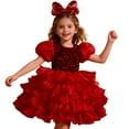 thumbnail image 1 of WMQPNNS Girls Sequined Party Ball Dress Wine Dress for Age 2-3 Years Ruffle Tiered Tutu Dress with Big Bow Headband Wedding Birthday Party Prom Dress, 1 of 8