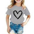 thumbnail image 1 of WMQPNNS Girls Short Sleeved Shirts Girls T Shirts Size 6 Casual Soft Crew Neck T-Shirts Fashion Blouse Bow Heart Cute Print Summer Graphic Tee, Size 13-14 Years, Grey, 1 of 5