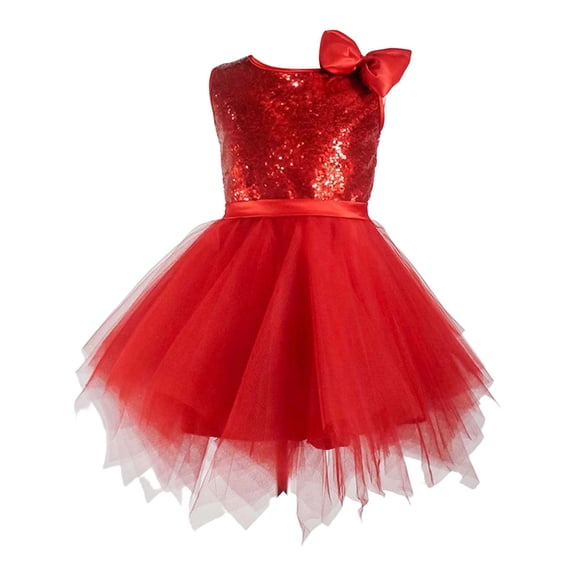 WMQPNNS Girls Sparkling Tutu Dance Dresses Sleeveless and Bowknot Ballet Leotards Kids Ballerina Costume Girls Fashion, Dress for Age 5-6 Years, Red