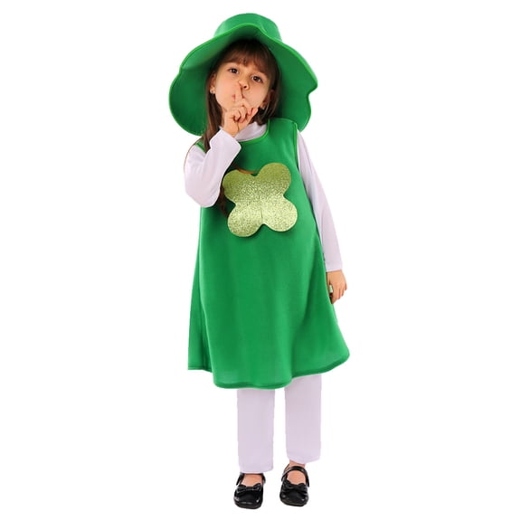 WMQPNNS Girls St Patrick's Day Dress Girls Dresses Size 7 Leprechaun Costume with Hat 2 Piece Outfit Irish Holiday St. Patrick Costume for Girl(Size 4-6 Years, Green)