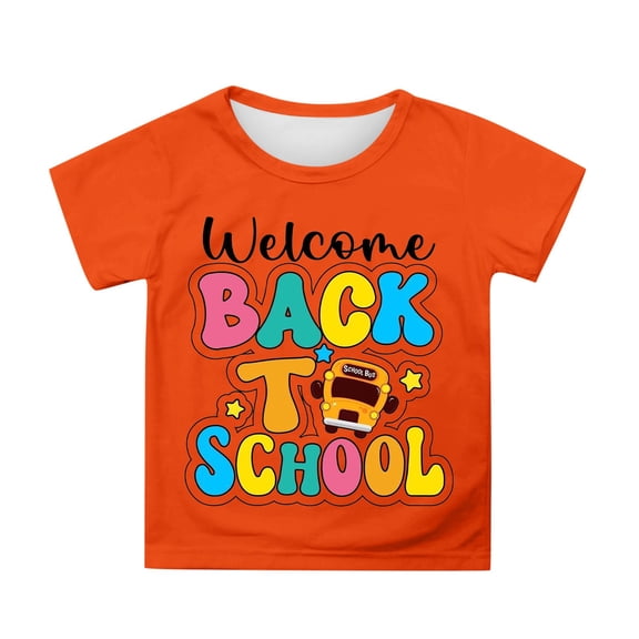 WMQPNNS Girls Summer Shirts Summer Tops for Kids 7-8 Short Sleeve T-Shirts Casual Loose Fit Crew Neck Printed Graphic Tees Basic Cotton T Shirt(Size 12-13 Years, Orange-B)