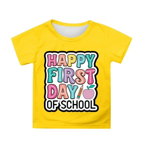 WMQPNNS Girls Summer Tops Kids Casual Tops Size 12-14 Short Sleeve T-Shirts Casual Loose Fit Crew Neck Printed Graphic Tees Basic Cotton Tee Shirt(Size 3-4 Years, Yellow-A)