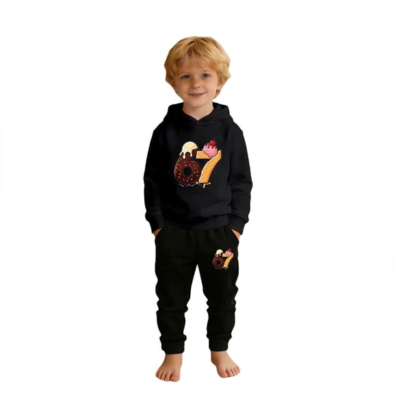 WMQPNNS Girls Sweatsuit 2 Piece Outfits Girls Sweatsuit Set Size 10 Boys Graphic Hoodie and Soft Sweatpants Casual Two Piece Set Sportwear Outfit(Size 7-8 Years, Black)