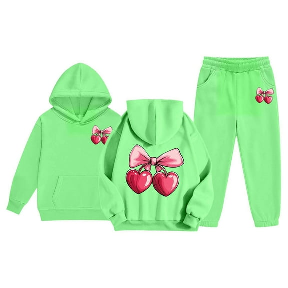 WMQPNNS Girls Sweatsuit Set 2 Piece Outfits Boys Oversized Sweatshirt and Baggy Sweatpants with Pockets Tracksuit Set(Size 6-7 Years, Green)