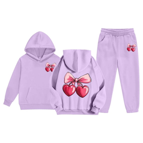 WMQPNNS Girls Sweatsuit Set 2 Piece Outfits Boys Oversized Sweatshirt and Baggy Sweatpants with Pockets Tracksuit Set(Size 6-7 Years, Purple)