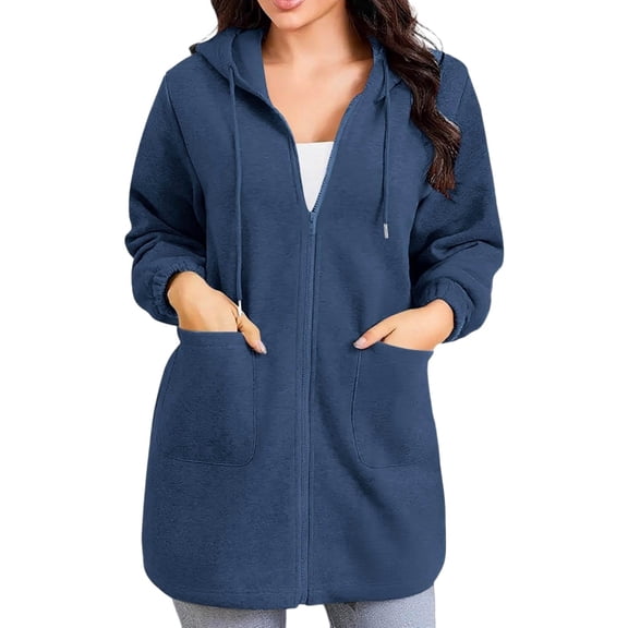WMQPNNS Hoodies for Women Casual Long Sleeve Zipper Sweatshirt Fall Clothes 2025 Loose Fit Tops with Drawstring Hood and Pocket, Color Navy, Size 2XL