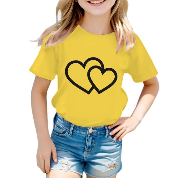 WMQPNNS Kids Girls Short Sleeve Tops Boys Shirts Size 12 Casual Loose Cowl Neck T-Shirts Soft Comfy Blouse Cute Print Summer Basic Tee Tops(Size 3-4 Years,ur1-1-Yellow)