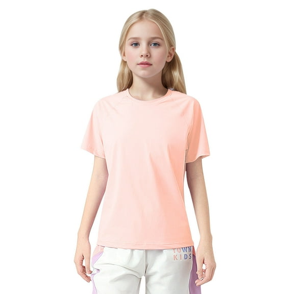 WMQPNNS Kids Girls Short Sleeve Tops Boys Tops 4T Casual Regular Fit Cowl Neck T-Shirts Soft Blouse Solid Color Kids Summer Athletic Clothes(Size 5-6 Years,ur1-1-Pink)