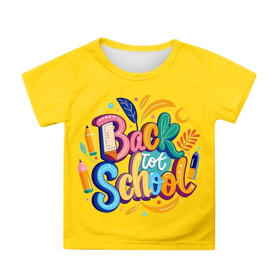 WMQPNNS Summer Shirts for Girl Kids Clothes Size 12 Short Sleeve Shirts Casual Loose Fit Crewneck Printed Graphic Tees Basic Cotton T Shirt(Size 3-4 Years, Yellow-B)