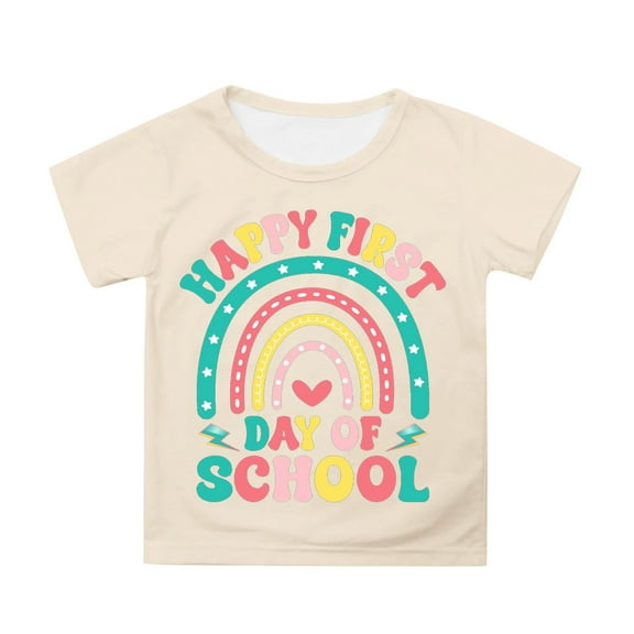 WMQPNNS Summer Tops for Girl Kids T Shirts Size 7-8 Short Sleeve Shirts Casual Loose Fit Crewneck Printed Graphic Tees Basic Cotton Tee Shirt(Size 3-4 Years, B-Beige)